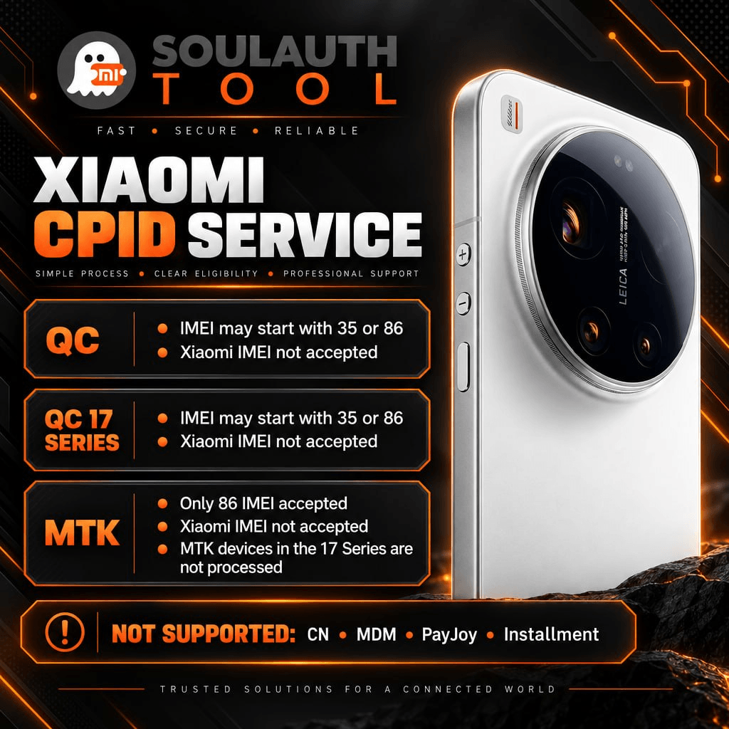 قوانین صلاحیت IMEI برای Xiaomi CPID در QC، سری QC 17 و MTK